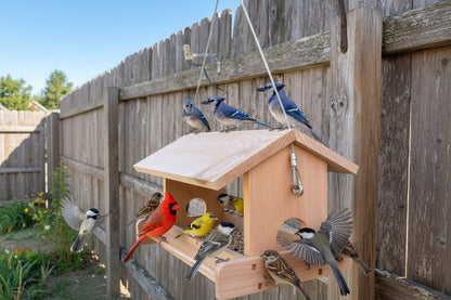 Large, handmade fly through feeder with high capacity seed tray - BIRDLOVER