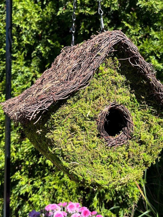 Natural Moss Birdhouse - Whimsical LOFT Design - BIRDLOVER