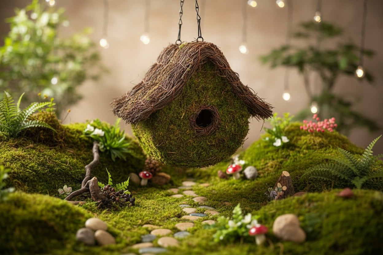 Natural Moss Birdhouse - Whimsical LOFT Design - BIRDLOVER