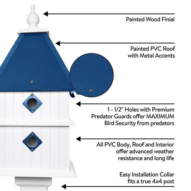 Plantation Bird House with Cobalt Blue Roof