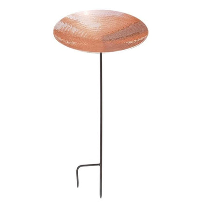 Polished Copper Colored Metal Bird Bath and Stake