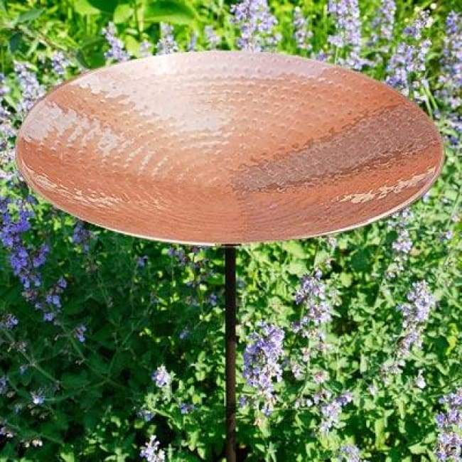 Polished Copper Colored Metal Bird Bath and Stake