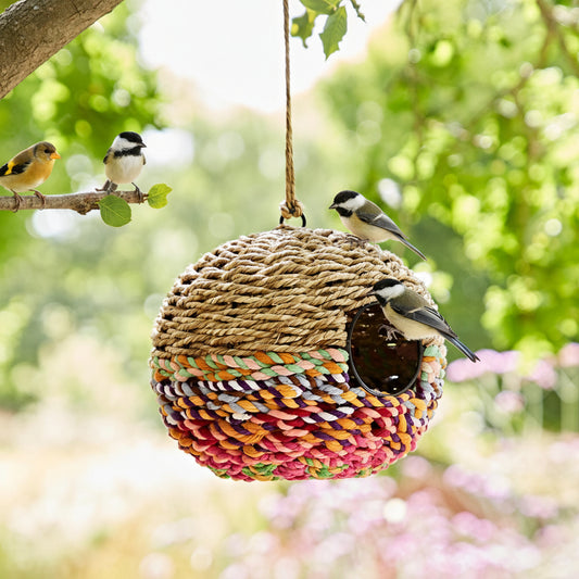 Recycled Cotton Birdhouse: Large Round Hanging Garden Nester - BIRDLOVER