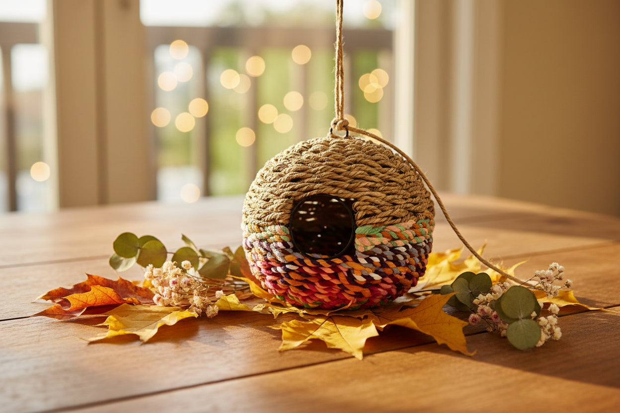 Recycled Cotton Birdhouse: Large Round Hanging Garden Nester - BIRDLOVER