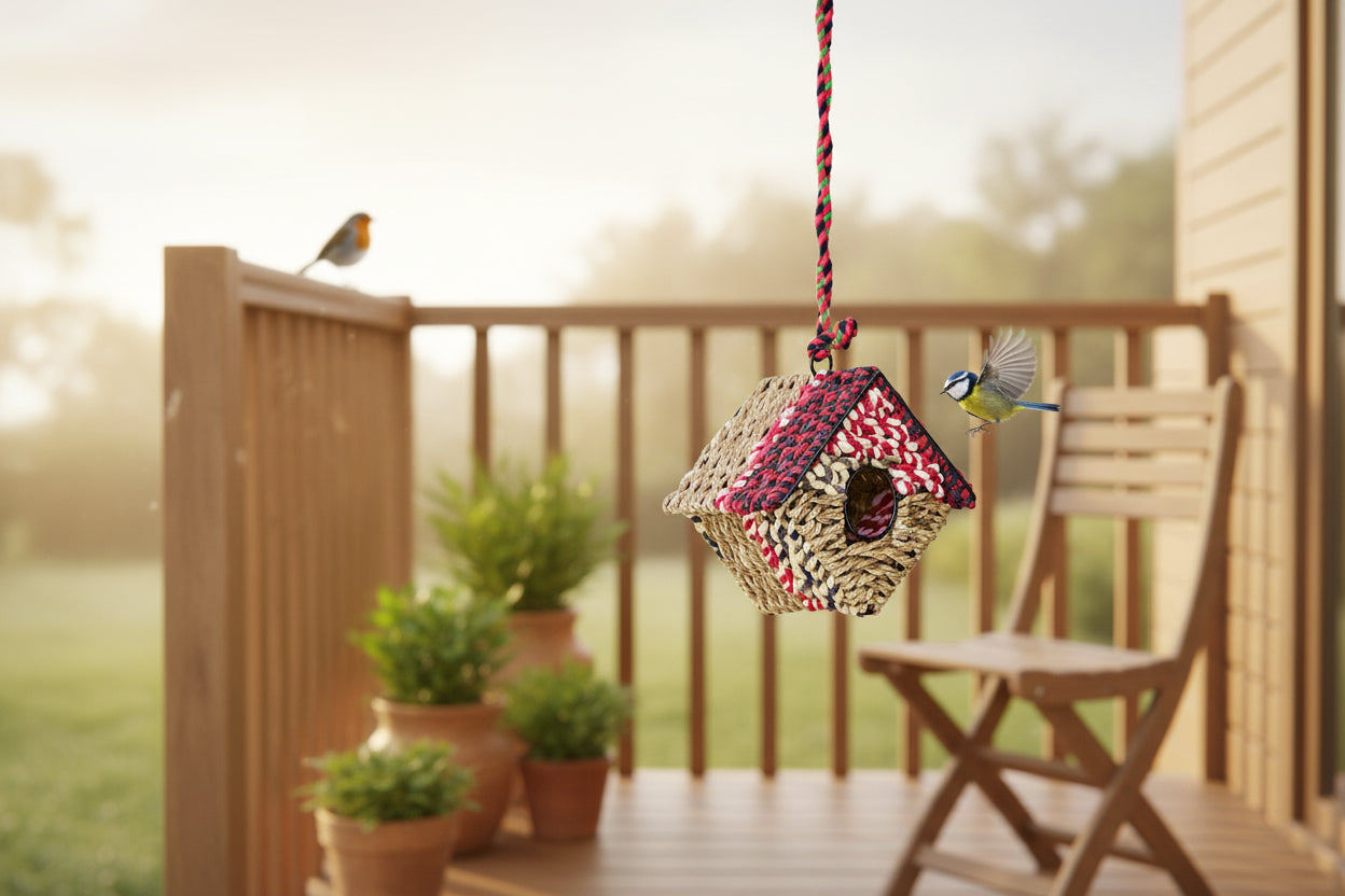 Recycled Cotton Diamond Birdhouse: Handmade Hanging Garden Nester - BIRDLOVER