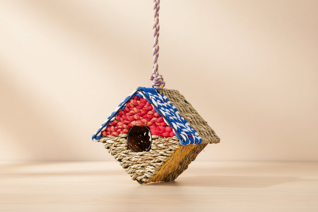 Recycled Cotton Diamond Birdhouse: Handmade Hanging Garden Nester - BIRDLOVER