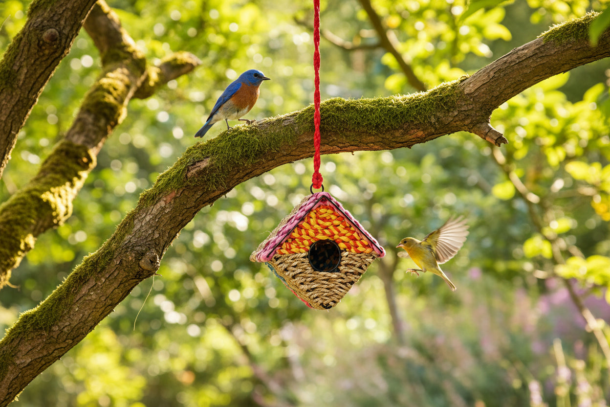 Recycled Cotton Diamond Birdhouse: Handmade Hanging Garden Nester - BIRDLOVER