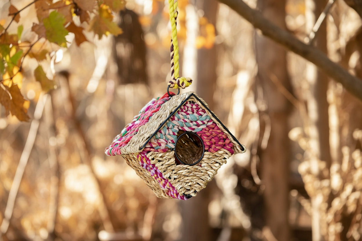 Recycled Cotton Diamond Birdhouse: Handmade Hanging Garden Nester - BIRDLOVER