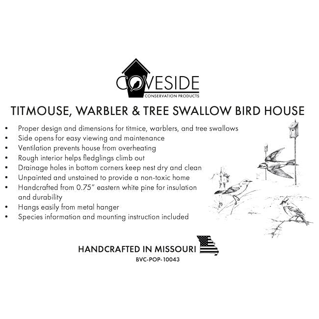 Titmouse, Warbler & Tree Swallow Bird House - BIRDLOVER