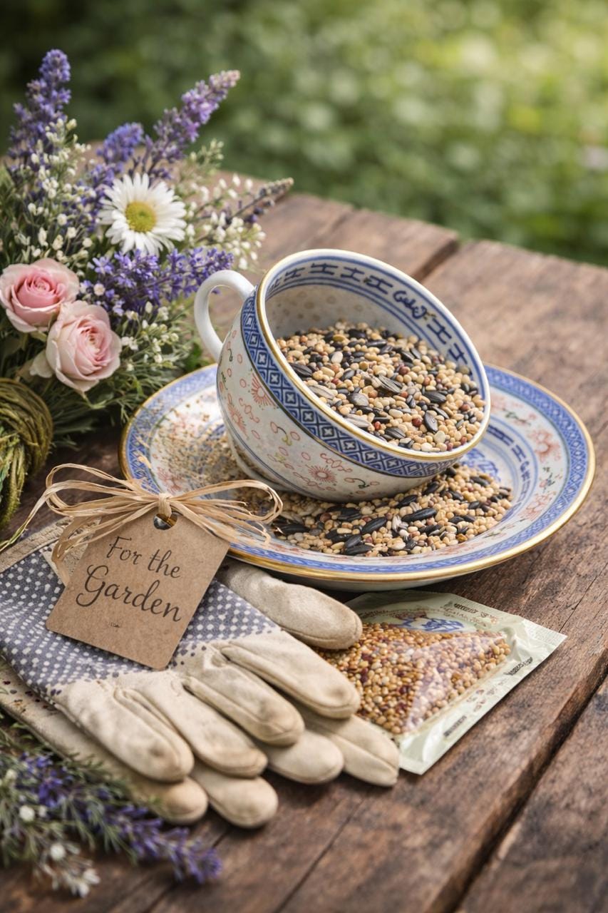 Vintage Spilling Teacup Bird Feeder — Whimsical Cottage Style - BIRDLOVER