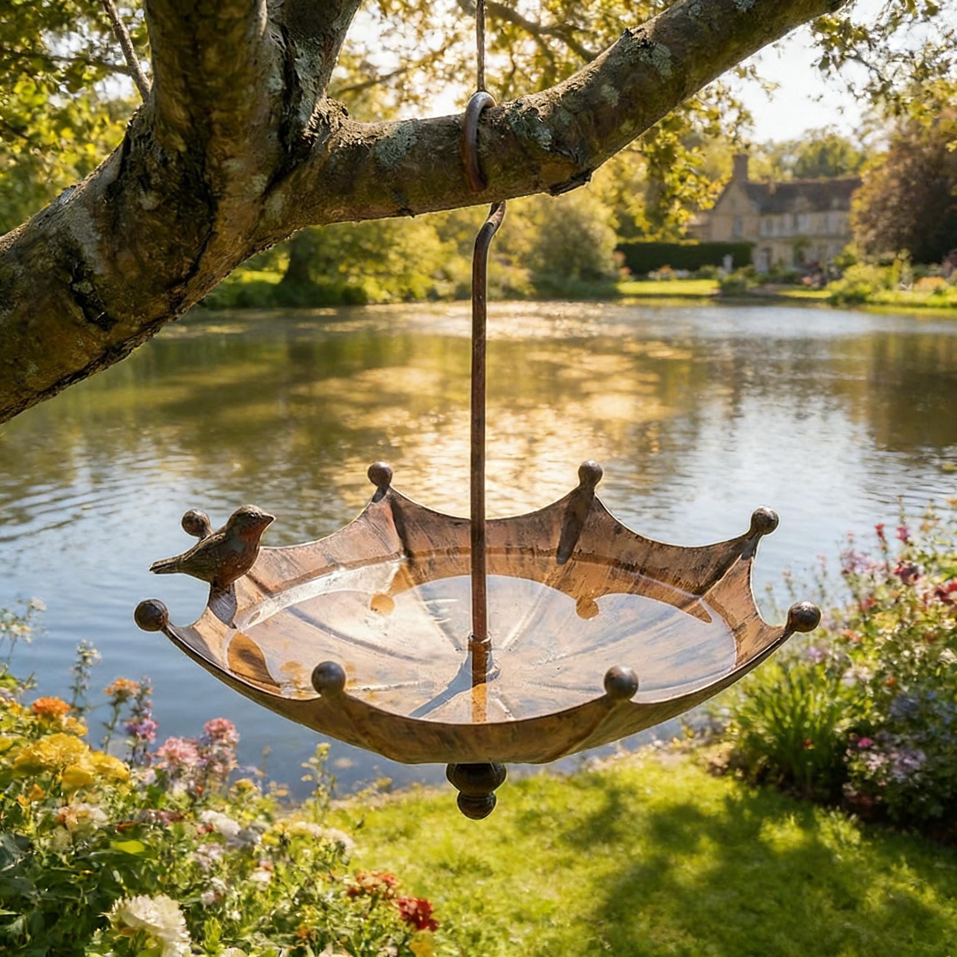 Vintage Umbrella Hanging Bird Feeder — Rustic Metal Seed Tray - BIRDLOVER