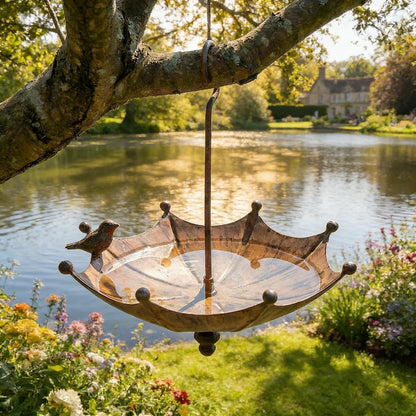 Vintage Umbrella Hanging Bird Feeder — Rustic Metal Seed Tray - BIRDLOVER