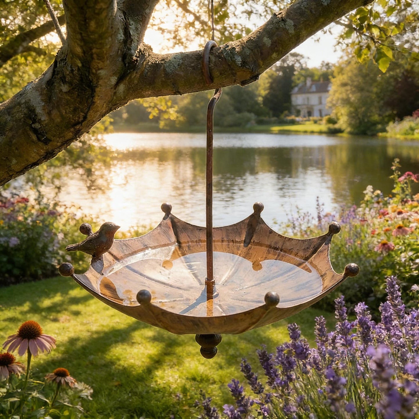 Vintage Umbrella Hanging Bird Feeder — Rustic Metal Seed Tray - BIRDLOVER