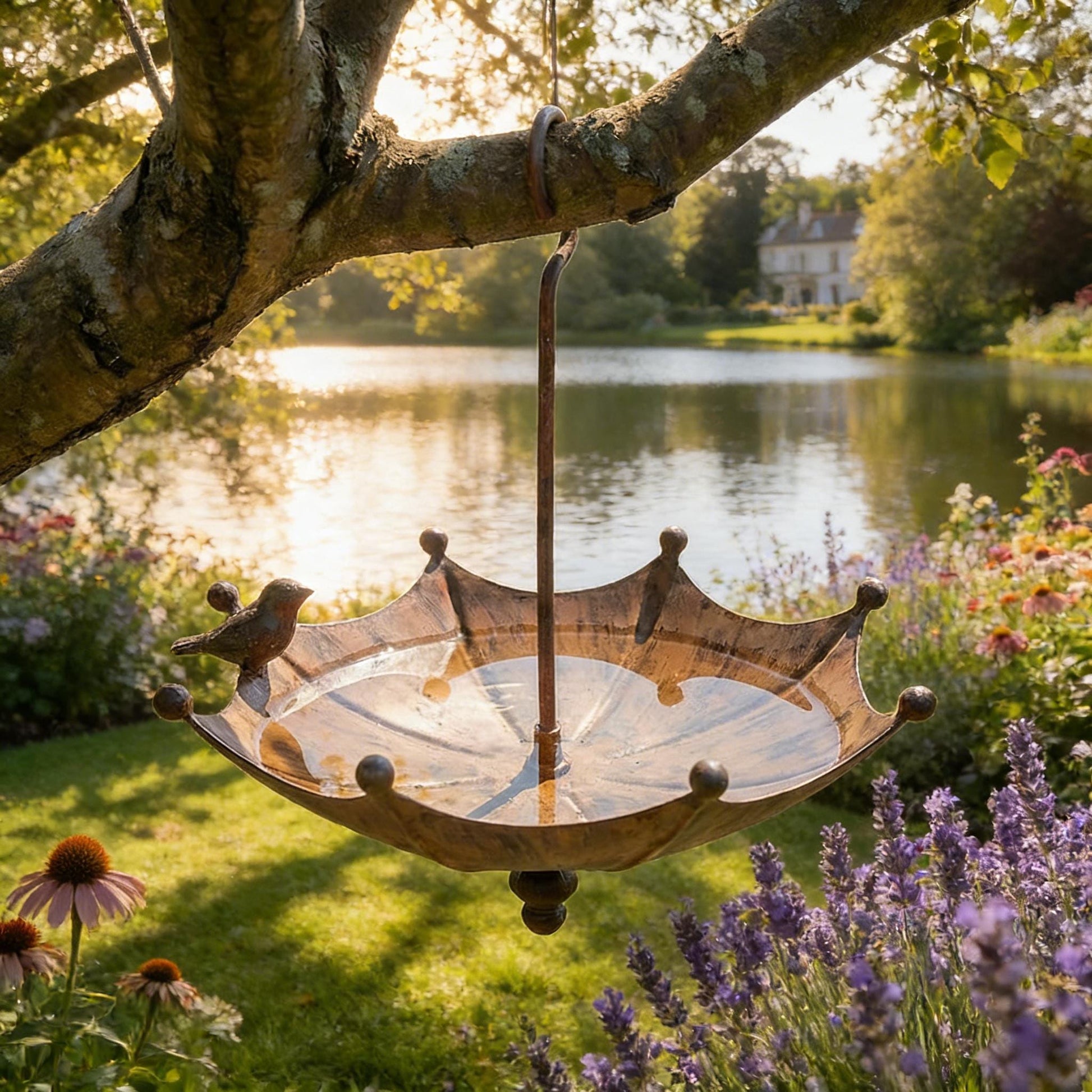 Vintage Umbrella Hanging Bird Feeder — Rustic Metal Seed Tray - BIRDLOVER