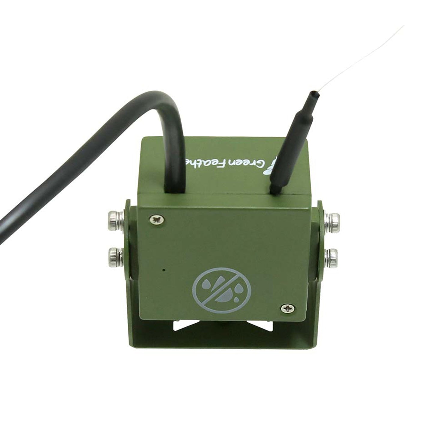 Green electronic device with antennas on a white background