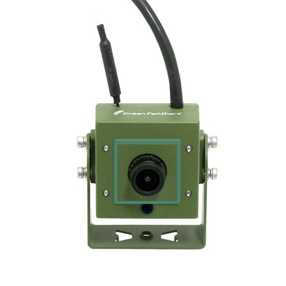 Green camera with antennas on a white background