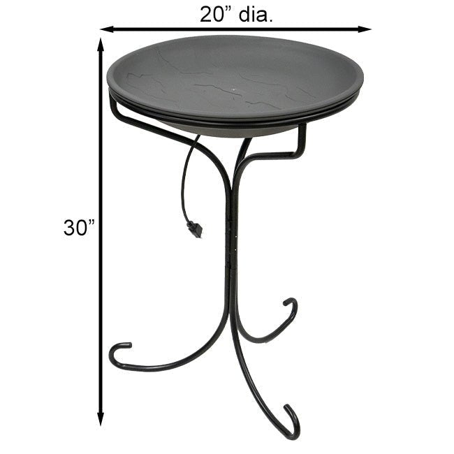 Wild Bird Lover's Heated Bird Bath w/Metal Stand, Slate, 20" - BIRDLOVER