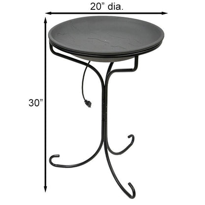 Wild Bird Lover's Heated Bird Bath w/Metal Stand, Slate, 20" - BIRDLOVER