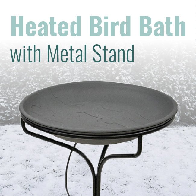 Wild Bird Lover's Heated Bird Bath w/Metal Stand, Slate, 20" - BIRDLOVER