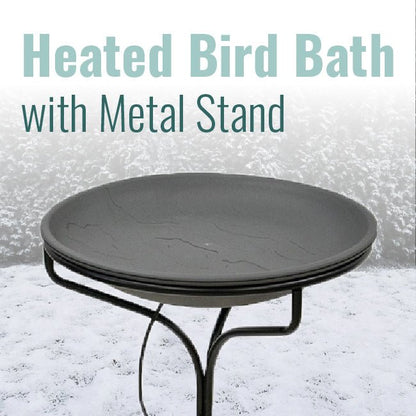 Wild Bird Lover's Heated Bird Bath w/Metal Stand, Slate, 20" - BIRDLOVER