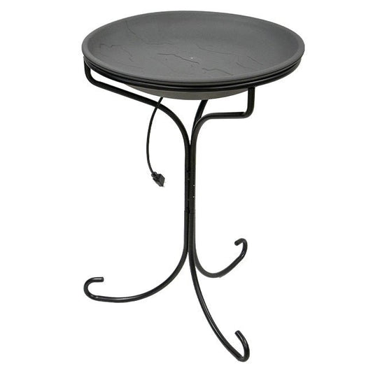 Wild Bird Lover's Heated Bird Bath w/Metal Stand, Slate, 20" - BIRDLOVER